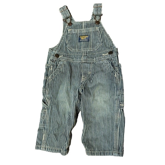 OSHKOSH b'gosh Blue Jean Striped Railroad Engineer Bib Overalls Boys 6 Months - Picture 1 of 5